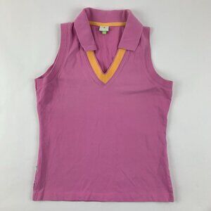 Birdie Womens Polo Shirt Sleeveless V Neck Pink Orange Medium